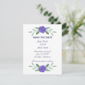 Paarse Blauwe Floral Greenery Foliage Save the Dat Aankondiging (Staand voorkant)