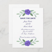 Paarse Blauwe Floral Greenery Foliage Save the Dat Aankondiging (Voorkant / Achterkant)