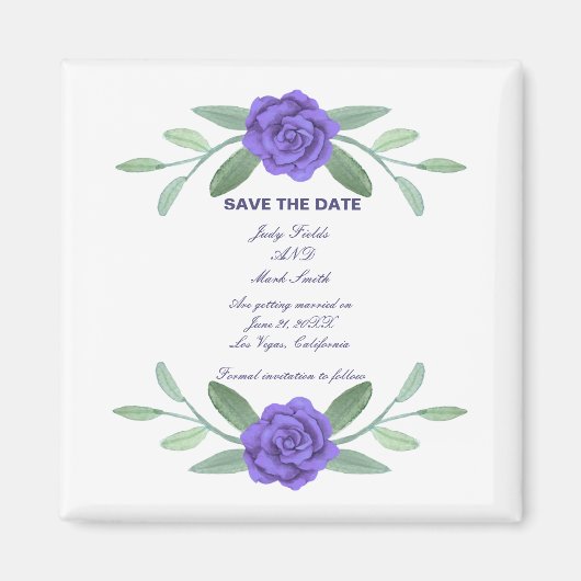 Paarse Blauwe Floral Greenery Foliage Save the Dat Magneet (Voorkant)