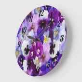 Paarse Blauwe Floral Pansy Flowers  Grote Klok (Hoek)