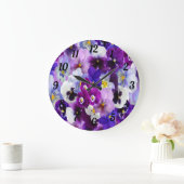 Paarse Blauwe Floral Pansy Flowers  Grote Klok (Huis)