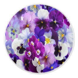 Paarse Blauwe Floral Pansy Flowers Keramische Knop