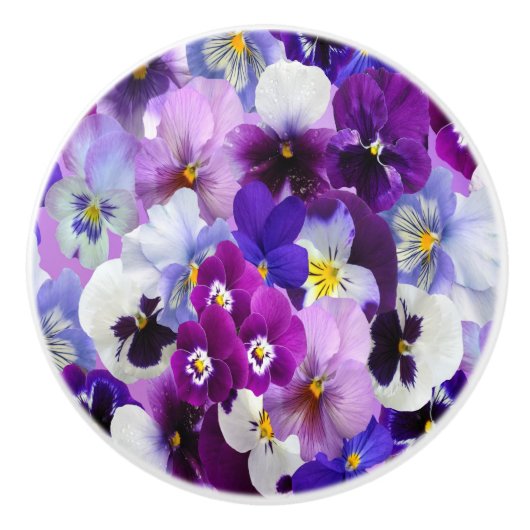 Paarse Blauwe Floral Pansy Flowers Keramische Knop (Voorkant)