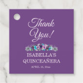 Paarse Blauwe Floral Quinceañera 15e Dank u wel Bedankjes Labels (Voorkant)
