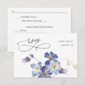 Paarse Blauwe Floral w Meal RSVP (Voorkant / Achterkant)