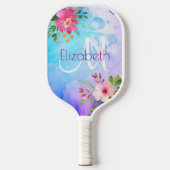 Paarse Blauwe Floral Waterverf Chic Modern Monogra Pickleball Paddle (Voorkant)