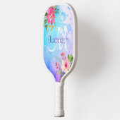 Paarse Blauwe Floral Waterverf Chic Modern Monogra Pickleball Paddle (Links)