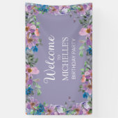 Paarse Blauwe Florale Vrouwendag Welkom Spandoek (Verticaal)