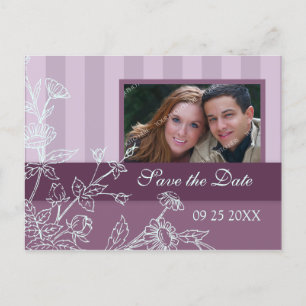 Paarse blauwe foto Save the Date Wedding Briefkaar Aankondigingskaart