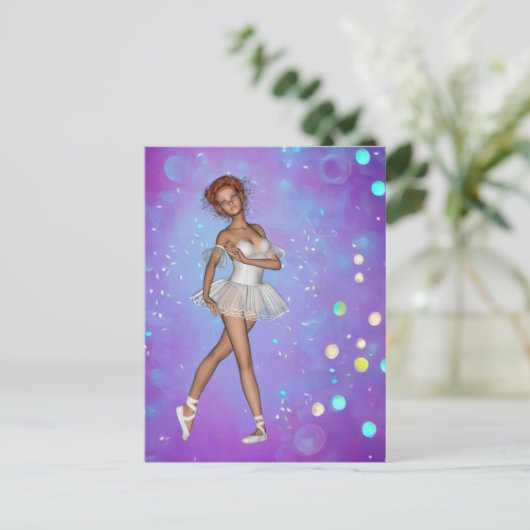 Paarse blauwe gele achtergrond & Ballerina Briefkaart (Staand voorkant)