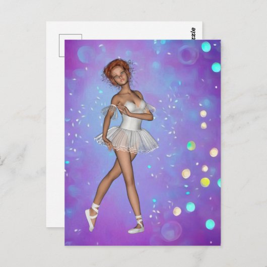 Paarse blauwe gele achtergrond & Ballerina Briefkaart (Voorkant / Achterkant)