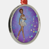 Paarse blauwe gele achtergrond & Ballerina Metalen Ornament (Rechts)