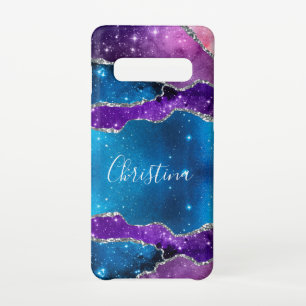 Paarse, blauwe, gemarmerde galaxy Agate & Silver G Samsung Galaxy S10 Hoesje