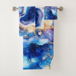 Paarse Blauwe Geode Abstract met Beige Draaiende L Bad Handdoek