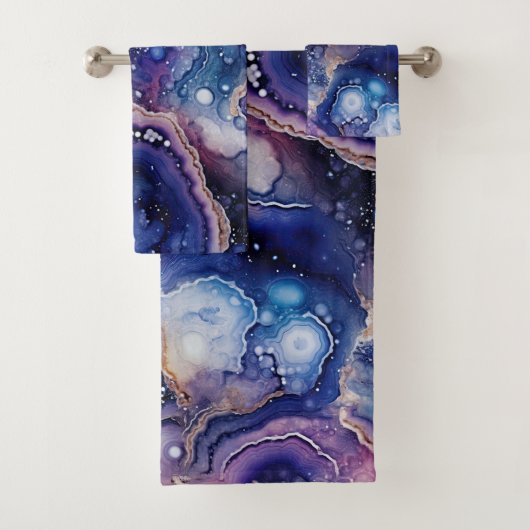 Paarse Blauwe Geode Abstract met Bubbel Mineraal Bad Handdoek (Insitu)