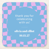 Paarse Blauwe Geruite Retro Custom Couples Douche Kartonnen Onderzetters (Voorkant)