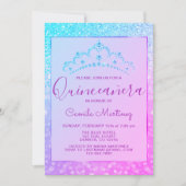 Paarse - Blauwe Girly Glitter Sparkle Quinceanera Kaart (Voorkant)