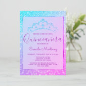 Paarse - Blauwe Girly Glitter Sparkle Quinceanera Kaart (Staand voorkant)