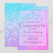 Paarse - Blauwe Girly Glitter Sparkle Quinceanera Kaart (Voorkant / Achterkant)