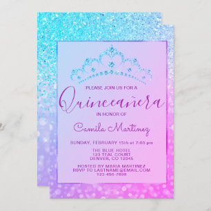 Paarse - Blauwe Girly Glitter Sparkle Quinceanera Kaart