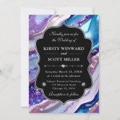 Paarse Blauwe Glitter Marmer Elegante Trouwdag Kaart (Voorkant)