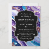 Paarse Blauwe Glitter Marmer Elegante Trouwdag Kaart (Voorkant)