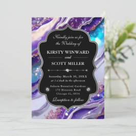 Paarse Blauwe Glitter Marmer Elegante Trouwdag Kaart