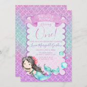 Paarse Blauwe Glitter Zeemeermin Eerste Verjaardag Kaart (Voorkant / Achterkant)