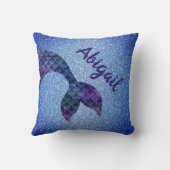 Paarse Blauwe Glitter Zeemeerminstaart Aangepaste Kussen (Achterkant)