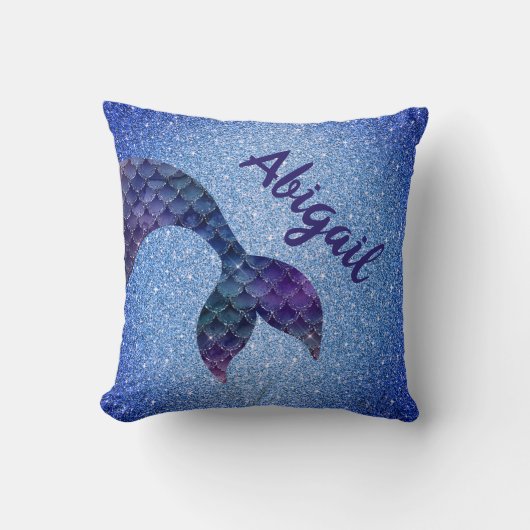 Paarse Blauwe Glitter Zeemeerminstaart Aangepaste Kussen (Voorkant)