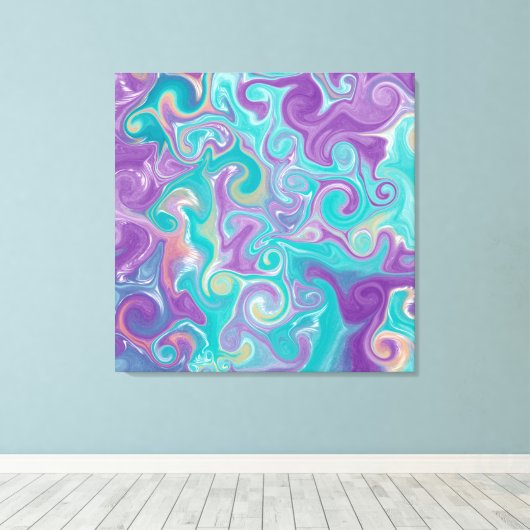 Paarse, blauwe, gouden en Blauwgroen zwenken Canvas Afdruk (Insitu (Houten vloer))