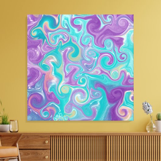 Paarse, blauwe, gouden en Blauwgroen zwenken Canvas Afdruk (Insitu (Woonkamer))