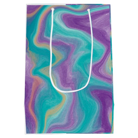 Paarse, blauwe, gouden en Blauwgroen zwenken Medium Cadeauzakje (Achterkant)