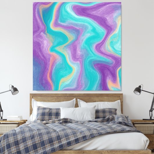 Paarse, blauwe, gouden en Blauwgroen zwenken met v Canvas Afdruk (Insitu (Slaapkamer))