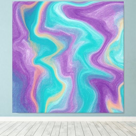 Paarse, blauwe, gouden en Blauwgroen zwenken met v Canvas Afdruk (Insitu (Houten vloer))