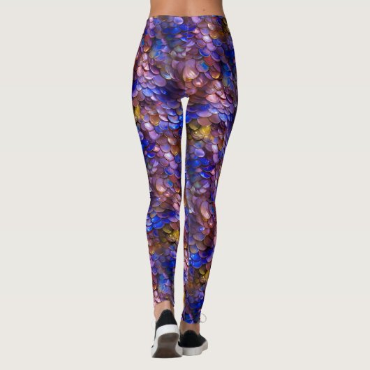 Paarse Blauwe Gouden Zeemeermin Schalen Fantasy Pa Leggings (Achterkant)