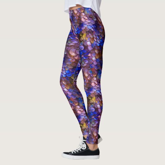 Paarse Blauwe Gouden Zeemeermin Schalen Fantasy Pa Leggings (Links)