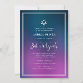 Paarse Blauwe Gradiënt & Frame Bat Mitzvah Feest Kaart (Voorkant)