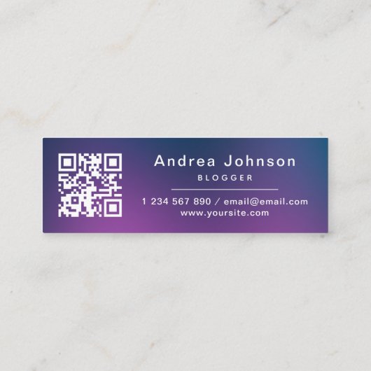 Paarse blauwe gradiënt volgt Sociale media QR-code Mini Visitekaartje (Achterkant)