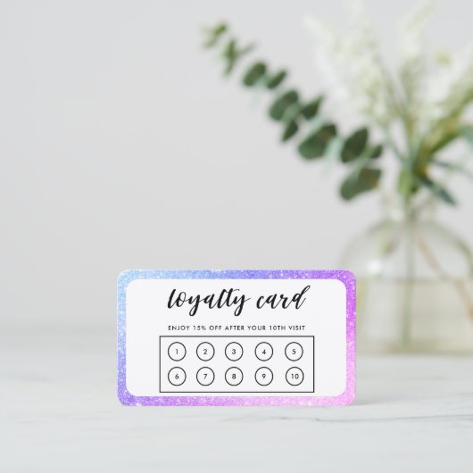 Paarse blauwe grens Faux Glitter Loyalty Kaart Visitekaartje (Staand voorkant)