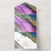 Paarse blauwe groene alcohol inkt bruiloft all in one uitnodiging (Binnen)