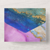 Paarse blauwe groene alcohol inkt bruiloft all in one uitnodiging (Achterkant)