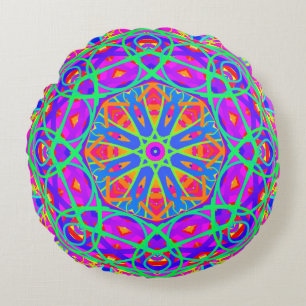 Paarse Blauwe Groene Mandala Boho Rond Kussen