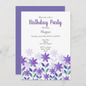 Paarse blauwe groene Waterverf Bloem Tuin Invitat Kaart (Voorkant / Achterkant)