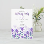 Paarse blauwe groene Waterverf Bloem Tuin Invitat Kaart (Staand voorkant)