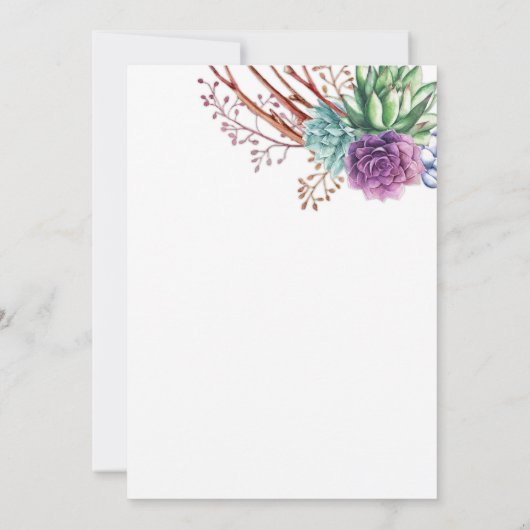 Paarse Blauwe Groene Waterverf Succulenten Invitat Kaart (Achterkant)
