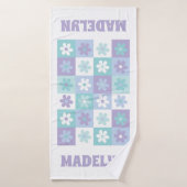 Paarse Blauwe Groovy Daisy Checkerboard Badhanddoe Badhanddoek (Badhanddoek)