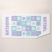 Paarse Blauwe Groovy Daisy Checkerboard Badhanddoe Badhanddoek (Badhanddoek)