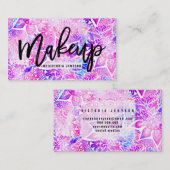 Paarse blauwe henna boho bloemenmandala Make-up Visitekaartje (Voorkant / Achterkant)