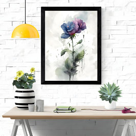"Paarse & Blauwe Hibiscus Botanische Waterverf Kun Poster